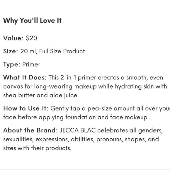 🦋6/$25 JECCA BLAC Hydrate Primer 10ml New - Picture 3 of 3